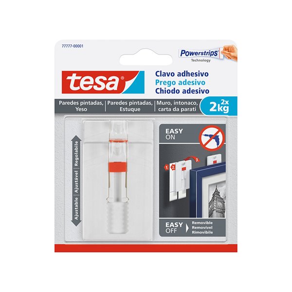 Clavo Autoadhesivo Tesa Sujecion Hasta 2 Kg Uso Paredes Pintadas Removible Blister De 2 Unidades