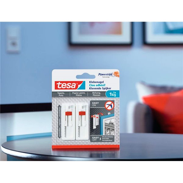 Clavo Autoadhesivo Tesa Sujecion Hasta 2 Kg Uso Paredes Pintadas Removible Blister De 2 Unidades