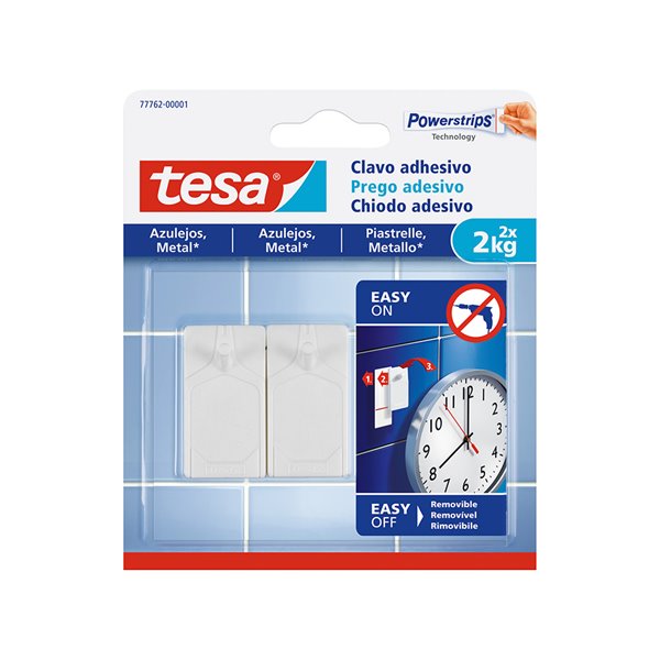 Clavo Autoadhesivo Tesa Sujecion Hasta 2 Kg Uso Azulejos Removible Blister De 2 Unidades