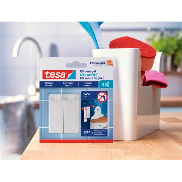 Clavo Autoadhesivo Tesa Sujecion Hasta 2 Kg Uso Azulejos Removible Blister De 2 Unidades