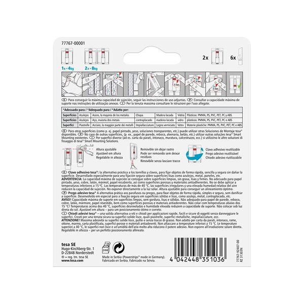 Clavo Autoadhesivo Tesa Sujecion Hasta 4 Kg Uso Azulejos Removible Blister De 2 Unidades