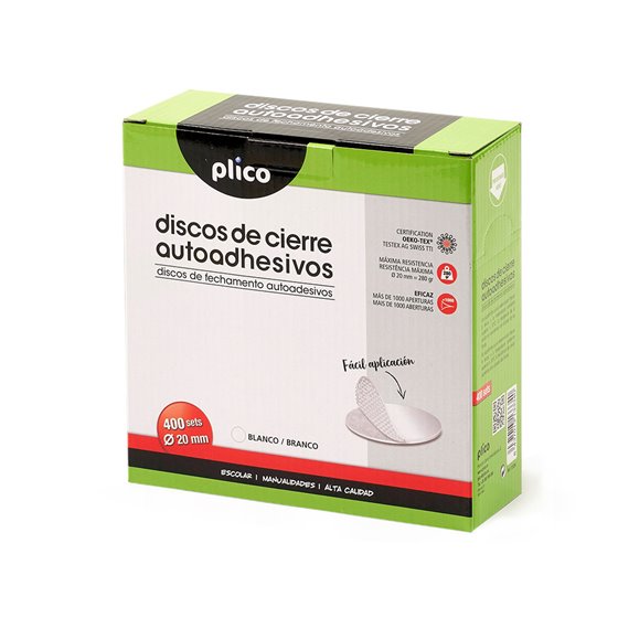 Disco De Cierre Plico Velcro Autoadhesivo 20 Mm Diametro Color Blanco Caja De 400 Unidades