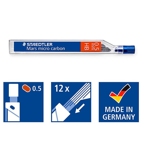 Minas Staedtler Mars Micro Grafito 0,5 Mm Hb Tubo Con 12 Minas