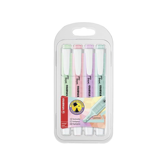 Rotulador Stabilo Fluorescente Swing Cool Color Pastel Bolsa De 4 Unidades Colores Surtidos