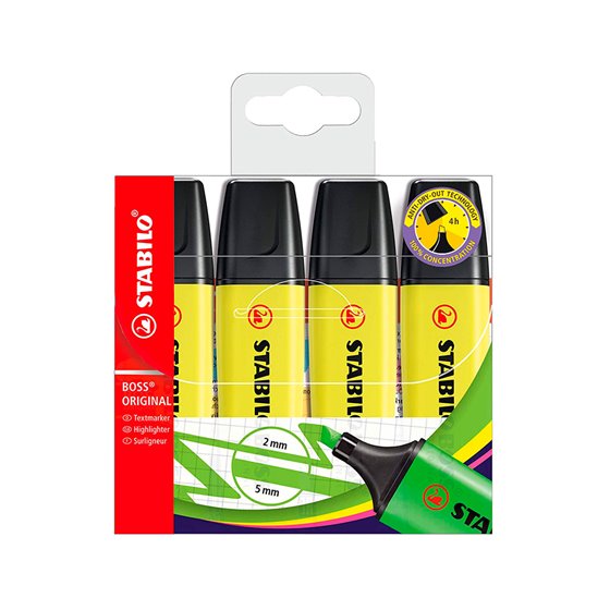 Rotulador Stabilo Boss Fluorescente 70 Amarillo Estuche De 4 Unidades