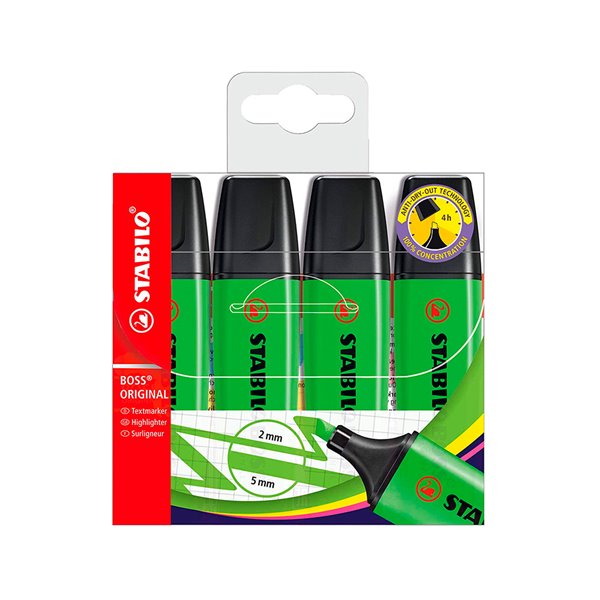 Rotulador Stabilo Boss Fluorescente 70 Verde Estuche De 4 Unidades