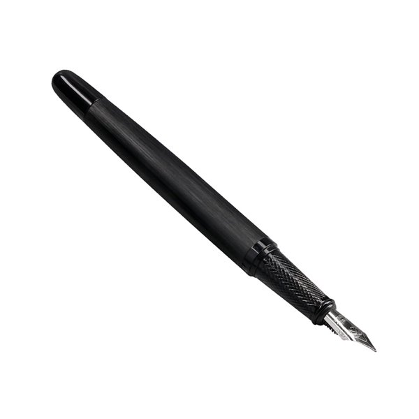 Pluma Y Frasco De Tinta Belius Origen 1995 Aluminio Textura Cepillada Color Negro Tinta Negra Caja Diseño