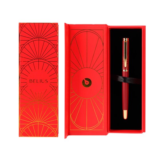 Pluma Belius Soiree Aluminio Color Art Deco Granate Y Dorado Tinta Azul Caja De Diseño
