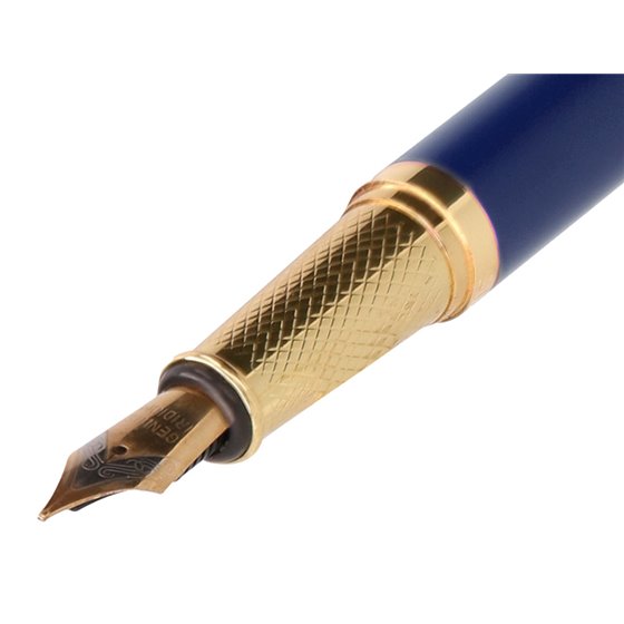 Pluma Belius Soiree Aluminio Color Art Deco Azul Marino Y Dorado Tinta Azul Caja De Diseño