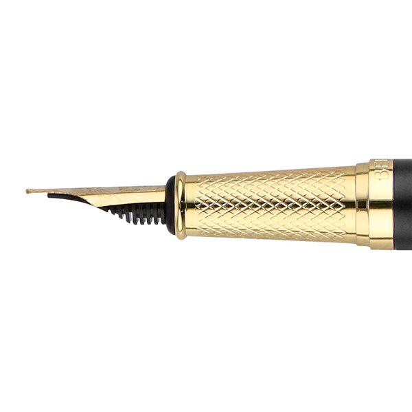 Pluma Belius Soiree Aluminio Color Art Deco Negro Y Dorado Tinta Azul Caja De Diseño