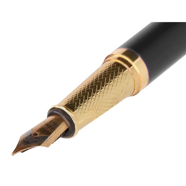 Pluma Belius Soiree Aluminio Color Art Deco Negro Y Dorado Tinta Azul Caja De Diseño