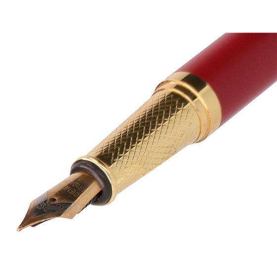 Pluma Y Estuche Belius Soiree Color Art Deco Granate Y Dorado Tinta Azul Caja De Diseño