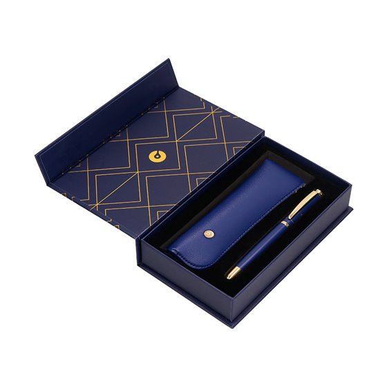Pluma Y Estuche Belius Soiree Color Art Deco Azul Marino Y Dorado Tinta Azul Caja De Diseño