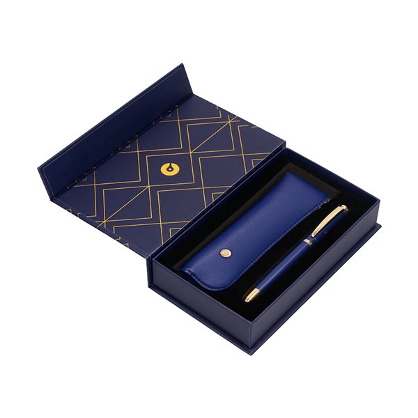 Pluma Y Estuche Belius Soiree Color Art Deco Azul Marino Y Dorado Tinta Azul Caja De Diseño