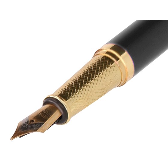 Pluma Y Estuche Belius Soiree Color Art Deco Negro Y Dorado Tinta Azul Caja De Diseño