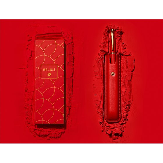 Pluma Belius Passion Dor Aluminio Textura Cepillada Color Rojo Y Dorado Tinta Azul Caja De Diseño