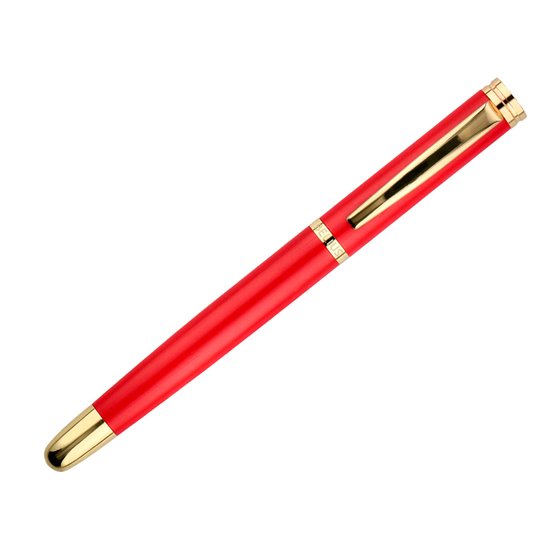 Pluma Y Estuche Cuero Belius Passion Dor Aluminio Textura Cepillada Color Rojo Y Dorado Tinta Azul Caja De Diseño