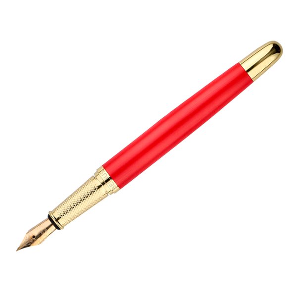 Pluma Y Estuche Cuero Belius Passion Dor Aluminio Textura Cepillada Color Rojo Y Dorado Tinta Azul Caja De Diseño