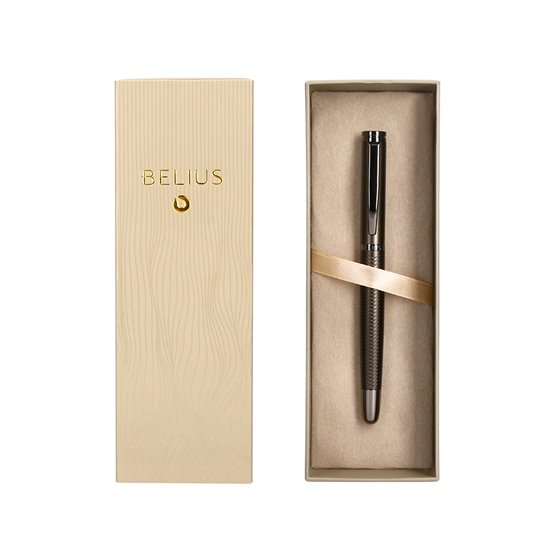 Pluma Belius Neptuno Aluminio Textura Wavy Color Caqui Tinta Azul Caja De Diseño