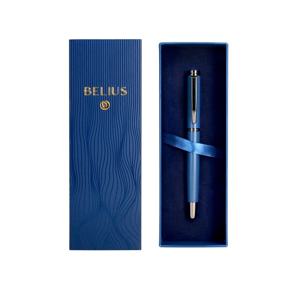 Pluma Belius Neptuno Aluminio Textura Wavy Color Azul Marino Tinta Azul Caja De Diseño