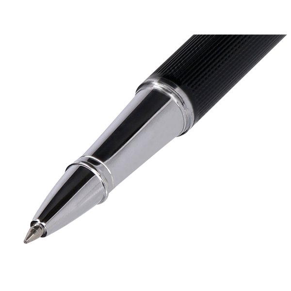 Roller Y Estuche Belius Turbo Aluminio Textura Punteada Negro Plateado Tinta Azul Caja De Diseño