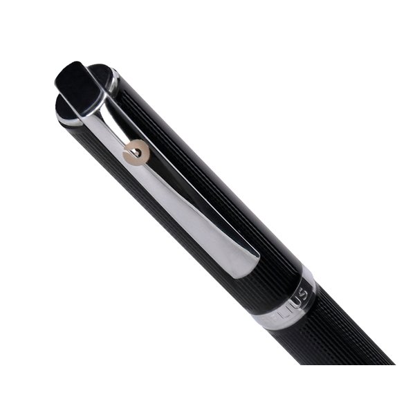 Roller Belius Turbo Aluminio Textura Punteada Color Negro Y Plateado Tinta Azul Caja De Diseño