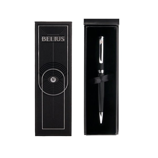 Roller Belius Turbo Aluminio Textura Punteada Color Negro Y Plateado Tinta Azul Caja De Diseño