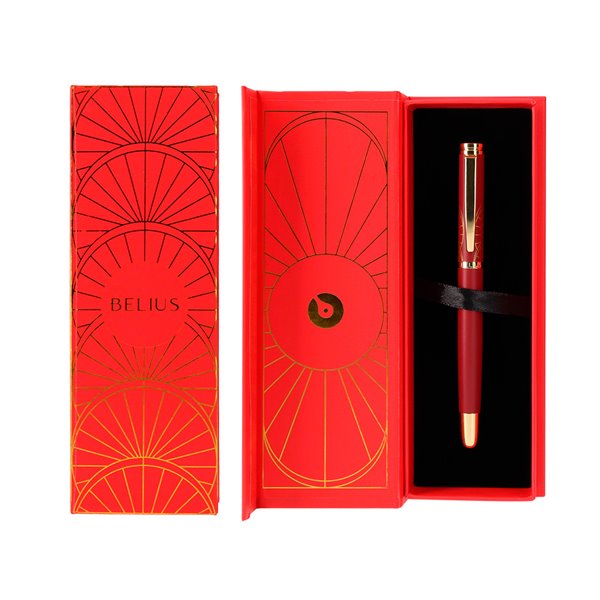 Boligrafo Belius Soiree Aluminio Color Art Deco Granate Y Dorado Tinta Azul Caja De Diseño