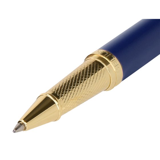 Boligrafo Belius Soiree Aluminio Color Azul Marino Y Dorado Tinta Azul Caja De Diseño