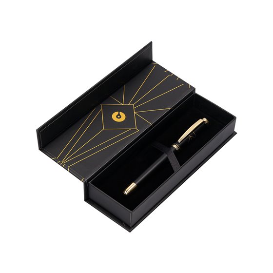 Boligrafo Belius Soiree Aluminio Color Art Deco Negro Y Dorado Tinta Azul Caja De Diseño