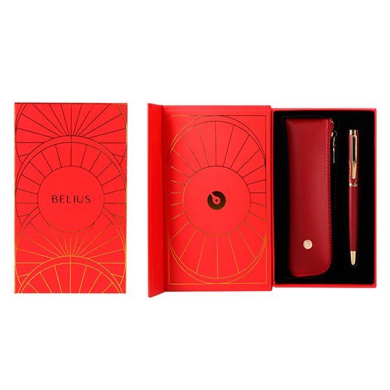 Boligrafo Y Estuche Belius Soiree Color Art Deco Granate Y Dorado Tinta Azul Caja De Diseño
