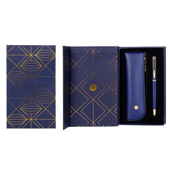 Boligrafo Y Estuche Belius Soiree Color Azul Marino Y Dorado Tinta Azul Caja De Diseño
