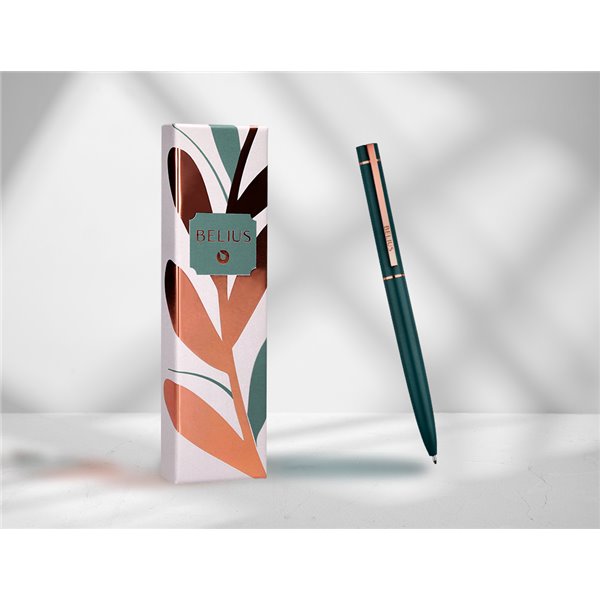 Boligrafo Belius Rose Aluminio Color Verde Oliva/Oro Rosa Tinta Azul Caja De Diseño