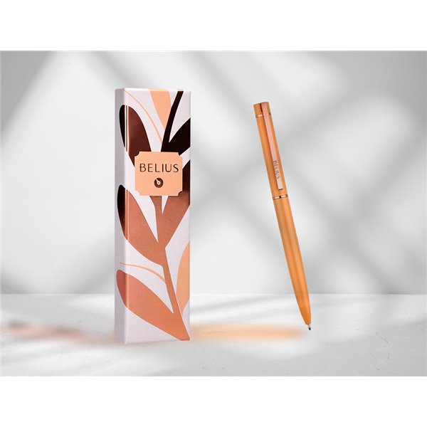 Boligrafo Belius Rose Aluminio Color Naranja/Oro Rosa Tinta Azul Caja De Diseño