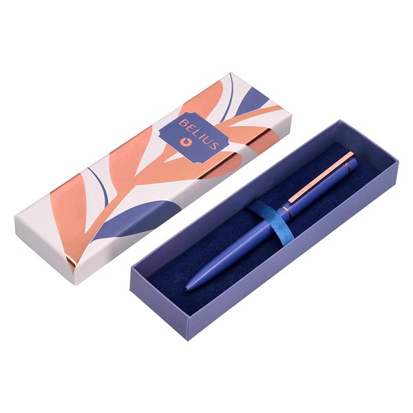 Boligrafo Belius Rose Aluminio Color Azul Electrico/Oro Rosa Tinta Azul Caja De Diseño