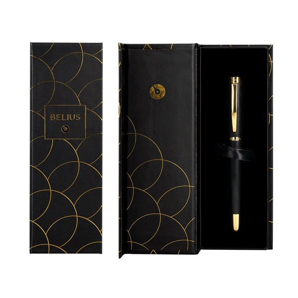 Boligrafo Belius Passion Dor Aluminio Textura Cepillada Color Negro Y Dorado Tinta Azul Caja De Diseño