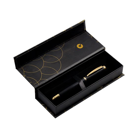 Boligrafo Belius Passion Dor Aluminio Textura Cepillada Color Negro Y Dorado Tinta Azul Caja De Diseño