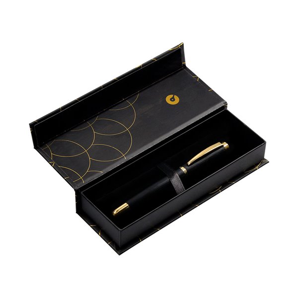 Boligrafo Belius Passion Dor Aluminio Textura Cepillada Color Negro Y Dorado Tinta Azul Caja De Diseño