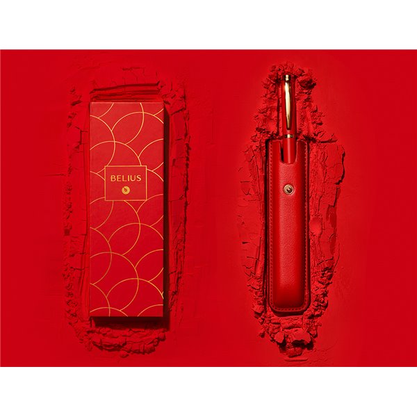 Boligrafo Belius Passion Dor Aluminio Textura Cepillada Color Rojo Y Dorado Tinta Azul Caja De Diseño