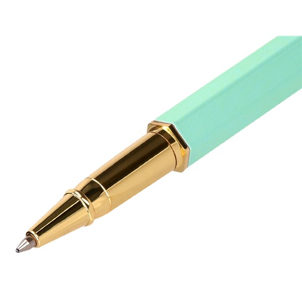 Boligrafo Belius Macaron Bliss Forma Hexagonal Color Verde Dorado Tinta Azul Caja De Diseño