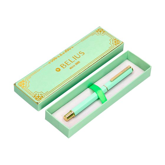 Boligrafo Belius Macaron Bliss Forma Hexagonal Color Verde Dorado Tinta Azul Caja De Diseño