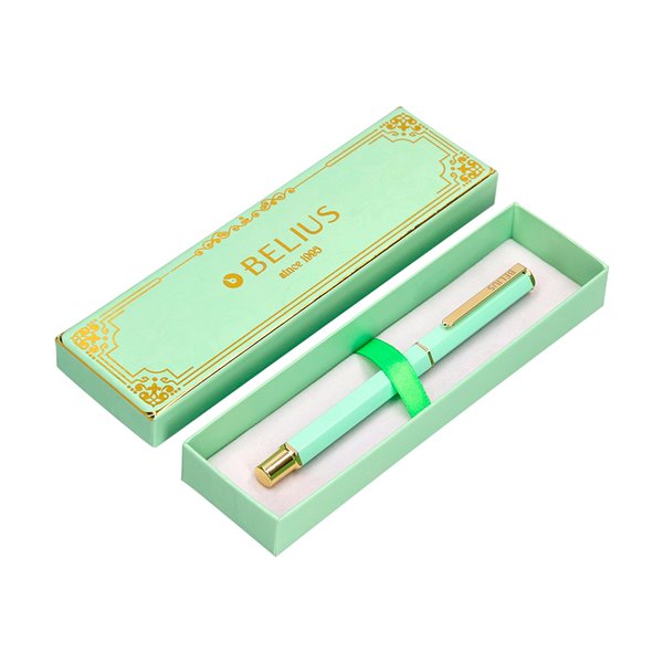Boligrafo Belius Macaron Bliss Forma Hexagonal Color Verde Dorado Tinta Azul Caja De Diseño