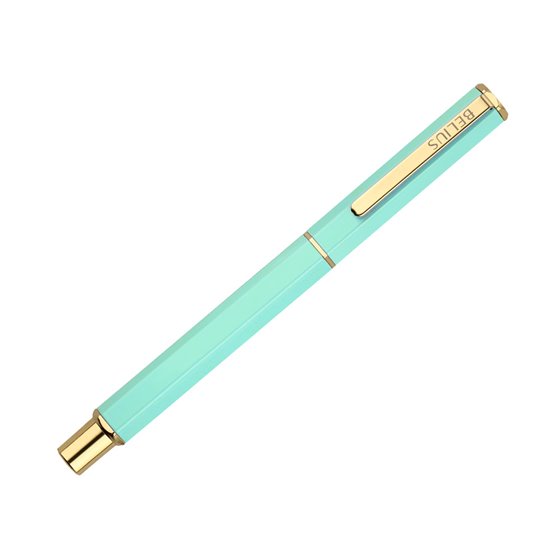 Boligrafo Belius Macaron Bliss Forma Hexagonal Color Verde Dorado Tinta Azul Caja De Diseño