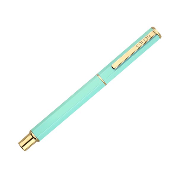 Boligrafo Belius Macaron Bliss Forma Hexagonal Color Verde Dorado Tinta Azul Caja De Diseño