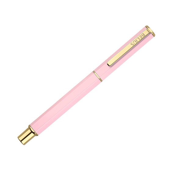 Boligrafo Belius Macaron Bliss Forma Hexagonal Color Rosa Y Dorado Tinta Azul Caja De Diseño
