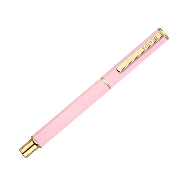 Boligrafo Belius Macaron Bliss Forma Hexagonal Color Rosa Y Dorado Tinta Azul Caja De Diseño