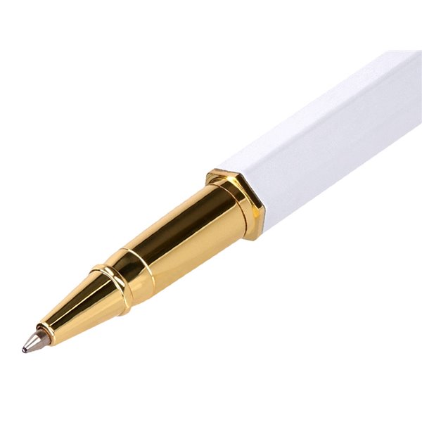 Boligrafo Belius Macaron Bliss Forma Hexagonal Color Blanco Y Dorado Tinta Azul Caja De Diseño