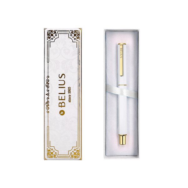 Boligrafo Belius Macaron Bliss Forma Hexagonal Color Blanco Y Dorado Tinta Azul Caja De Diseño
