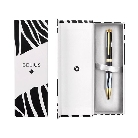 Boligrafo Belius Dualita Cuerpo Negro Color Blanco Tinta Azul Caja De Diseño