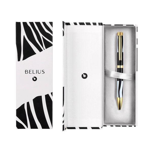Boligrafo Belius Dualita Cuerpo Negro Color Blanco Tinta Azul Caja De Diseño